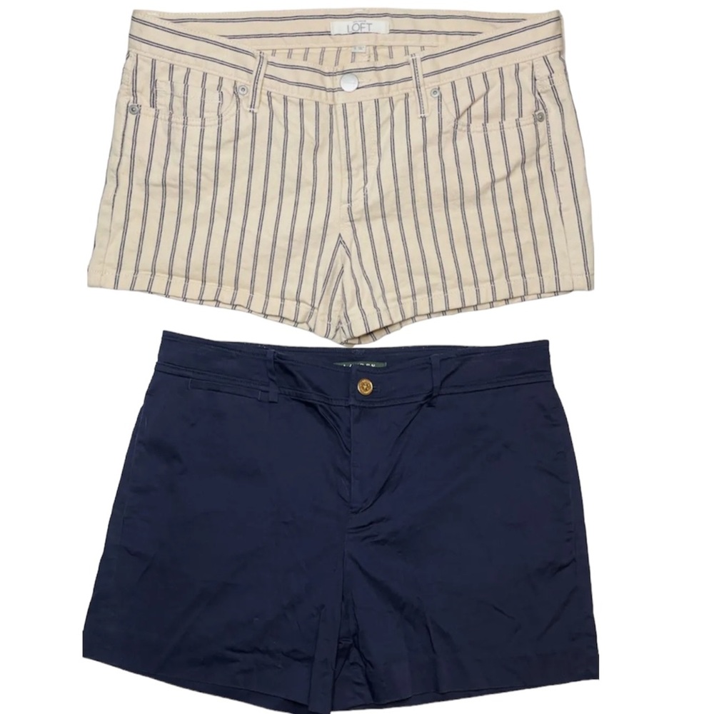 Bundle of 2 Shorts Ann Taylor Ralph Lauren Cream Blue Waist 34 Womens Size 8